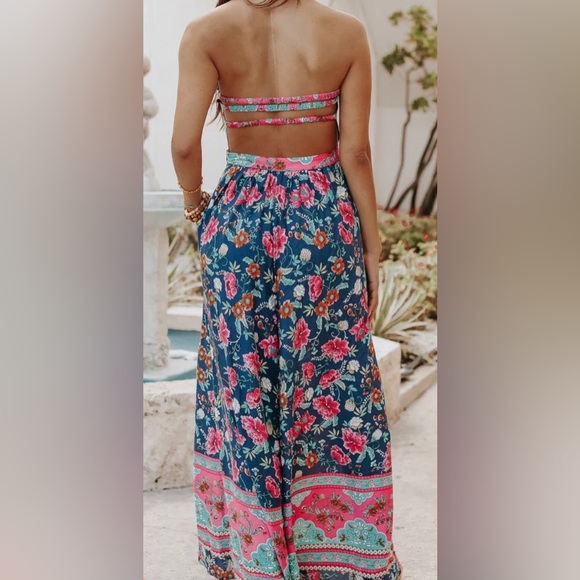 Strapless Navy Mixed Print Jumpsuit - Picture 2 of 5